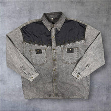 Load image into Gallery viewer, Vintage Cowboy Western Acid Wash Grey Denim Long Sleeve Popper Shirt