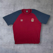 Load image into Gallery viewer, Umbro England Rugby Embroidered Crest Logo Red Navy Blue Raglan T-Shirt