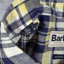 Load image into Gallery viewer, Barbour Linen Mix Shirt Mens L Regular Fit Navy Yellow Check Short Sleeve