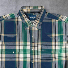 Load image into Gallery viewer, Vintage Wrangler Western Cowboy Blue Green Check Long Sleeve Popper Shirt