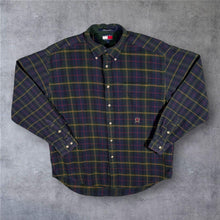 Load image into Gallery viewer, Vintage 90s Tommy Hilfiger Shirt M L Tartan Plaid Crest Logo Big Flag Cotton