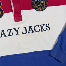 Load image into Gallery viewer, Lazy Jacks Rugby Shirt Mens XL Red Blue White Embroidered Crest Long Sleeve Polo