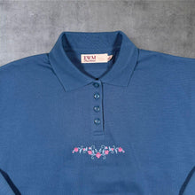 Load image into Gallery viewer, Vintage EWM Blue Floral Embroidered Polo Sweatshirt Womens L UK 18 20 Y2K