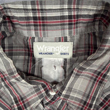 Load image into Gallery viewer, Vintage Wrangler Wrancher Western Cowboy Grey Red Check Long Sleeve Popper Shirt