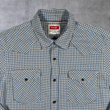 Load image into Gallery viewer, Wrangler Western Style Blue Cream Plaid Check Cotton Blend Long Sleeve Shirt
