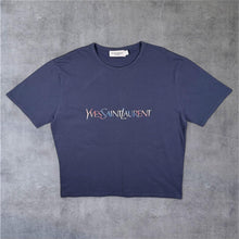 Load image into Gallery viewer, Early 00's Yves Saint Laurent YSL Multi Colour Spellout Blue Cotton Short Sleeve T-Shirt