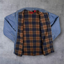 Load image into Gallery viewer, Vintage 90s Wolverine Denim Shirt Jacket L Fleece Lined Workwear Shacket USA