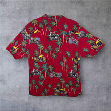 Load image into Gallery viewer, Vintage Thums Up Red Hawaiian Biker Patterned Rayon Short Sleeve Shirt