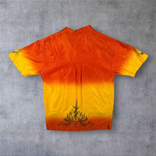 Load image into Gallery viewer, Early 00's Freewear Surf Goth Y2K tribal Motif Orange Yellow Short Sleeve Shirt