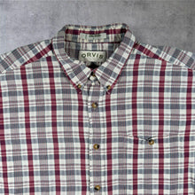 Load image into Gallery viewer, Vintage Orvis Shirt L Burgundy Navy Plaid 100% Cotton Short Sleeve