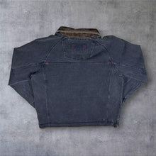 Load image into Gallery viewer, Fat Face Mens L Washed Black-Navy Quarter Zip Sweatshirt Elbow Patch Heritage