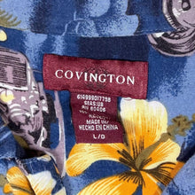 Load image into Gallery viewer, Vintage Covington Hawaiian Tropical Hot Rod Pattern Blue Rayon Shirt