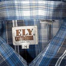 Load image into Gallery viewer, Vintage Ely Cattleman Cowboy Western Blue Check Popper Long Sleeve Shirt