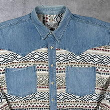 Load image into Gallery viewer, Vintage Gaucho Cowboy Western Patterned Blue Denim Long Sleeve Shirt