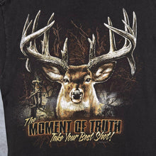 Load image into Gallery viewer, Delta "Moment Of Truth" Deer Animal Nature Wildlife Graphic Faded Black Cotton T-Shirt