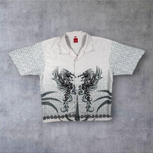 Load image into Gallery viewer, Vintage Reward Goth Y2K Tribal Dragon Graphic White Polyester Short Sleeve Shirt