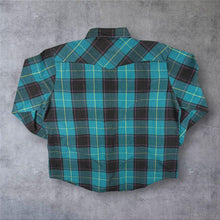 Load image into Gallery viewer, Vintage Youngbloods Western Cowboy Teal Multi Check Long Sleeve Popper Shirt