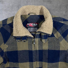 Load image into Gallery viewer, Vintage Y2K O'Neill Jacket Small Sherpa Collar Plaid Check Surf Skate Spellout