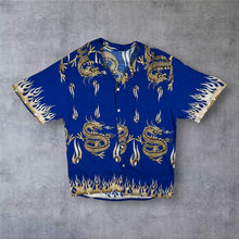Load image into Gallery viewer, Early 00's Goth Y2K Traditional Dragon Patterned Blue Short Sleeve Shirt