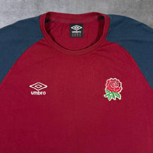 Load image into Gallery viewer, Umbro England Rugby Embroidered Crest Logo Red Navy Blue Raglan T-Shirt