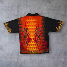 Load image into Gallery viewer, Early 00's Dognose Goth Y2K Tribal Dragon Flame Graphic Black Red Polyester Shirt