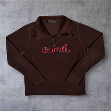 Load image into Gallery viewer, Animal Surfer Y2K Embroidered Spellout Brown Fleece 1/4 Zip Lightweight Sweatshirt