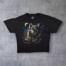 Load image into Gallery viewer, DOM Goth Wolf Animal Wildlife Graphic Black Cotton T-Shirt