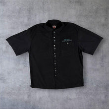Load image into Gallery viewer, Harley Davidson Honolulu Hawaii Silk Blend Hula Girl Embroidered Shirt L Black