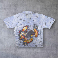Load image into Gallery viewer, Early 00's Bifan Goth Y2K Traditional Dragon Pattern Light Blue Short Sleeve Shirt