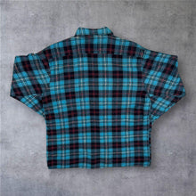 Load image into Gallery viewer, Vintage 90s Vesta Mens 40 M Teal Plaid Flannel Shirt 100% Cotton Grunge Check