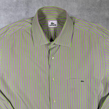 Load image into Gallery viewer, Vintage Lacoste Mini Croc Logo Green Pink Striped Long Sleeve Cotton Shirt
