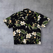 Load image into Gallery viewer, Vintage L'Homme Moderne Hawaiian Floral Black Polyester Short Sleeve Shirt