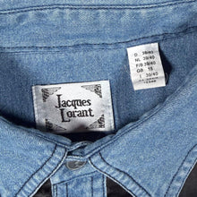 Load image into Gallery viewer, Vintage Jacques Lorant Cowboy Western Black Lace Panel Blue Denim Long Sleeve Shirt