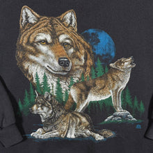 Load image into Gallery viewer, Vintage 90s Tultex Wolf Moon Sweatshirt 2XL Black Made USA Wildlife Graphic