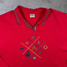 Load image into Gallery viewer, Vintage 90’s Koret City Blues Embroidered Patchwork Collared Red Sweatshirt