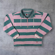 Load image into Gallery viewer, Vintage 90s D.E.A.L Rugby Smock M Pink Green Stripe 1/4 Zip Boxy Pullover