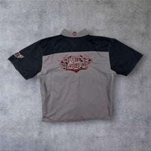 Load image into Gallery viewer, Harley Davidson MotorClothes Mechanic Shirt Mens L Grey Black Flame Embroidered