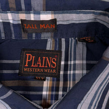 Load image into Gallery viewer, Vintage Plains "Tall Man" Western Cowboy Navy Blue Multi Check Long Sleeve Popper Shirt