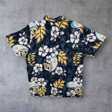 Load image into Gallery viewer, Vintage Hacker Active Hawaiian Tropical Floral Pattern Blue Short Sleeve Shirt