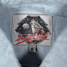 Load image into Gallery viewer, Vintage Hunting Wolf Cowboy Western Blue Denim Long Sleeve Popper Shirt