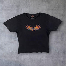 Load image into Gallery viewer, Y2K Harley Davidson Thames Valley Fitted Tee L Black Tribal Flame Biker T Shirt