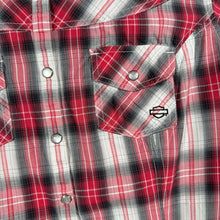 Load image into Gallery viewer, Harley Davidson Womens 1W Red Plaid Western Shirt Pearl Snap Wing Biker Y2K