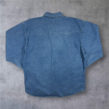 Load image into Gallery viewer, Vintage Lee Western Clothes Denim Shirt XL Pearl Snap Cowboy Western Blue