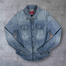 Load image into Gallery viewer, Levis Western Denim Shirt Womens L Light Blue Wash Red Tab Long Sleeve Cowboy