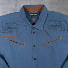 Load image into Gallery viewer, Atlas For Men Cowboy Western Filigree Panel Blue Long Sleeve Cotton Shirt