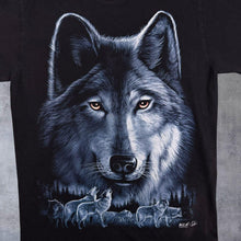 Load image into Gallery viewer, Early 00's Wild Wolf Animal Wildlife Graphic Black Cotton T-Shirt