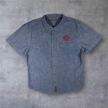 Load image into Gallery viewer, Harley Davidson Mens L Chambray Shirt Milwaukee Embroidered Short Sleeve Biker