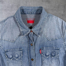 Load image into Gallery viewer, Levis Western Denim Shirt Womens L Light Blue Wash Red Tab Long Sleeve Cowboy