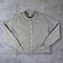Load image into Gallery viewer, Levi's Black White Striped Gathered Ruched Long Sleeve Cotton Shirt