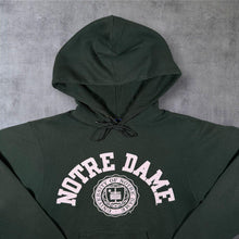 Load image into Gallery viewer, Champion "Notre Dame" University College Spellout Graphic Green Hoodie